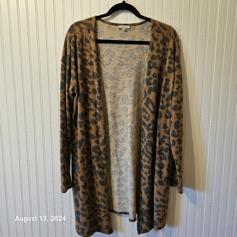White Birch Leopard Animal Print Open Front Cardigan
